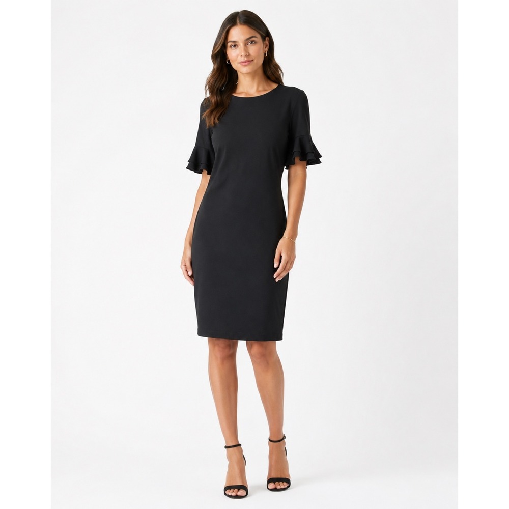 NWT‎ Calvin Klein Women's 14 Black Bell Sleeve Sheath Dress Party Wedding Event